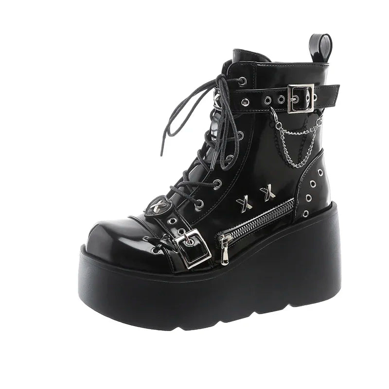 New Gothic Style Platform Vampire Cosplay Women Mid-calf Boots 2024 Winter Wedges Comfy Women Motorcycle Boots Shoes