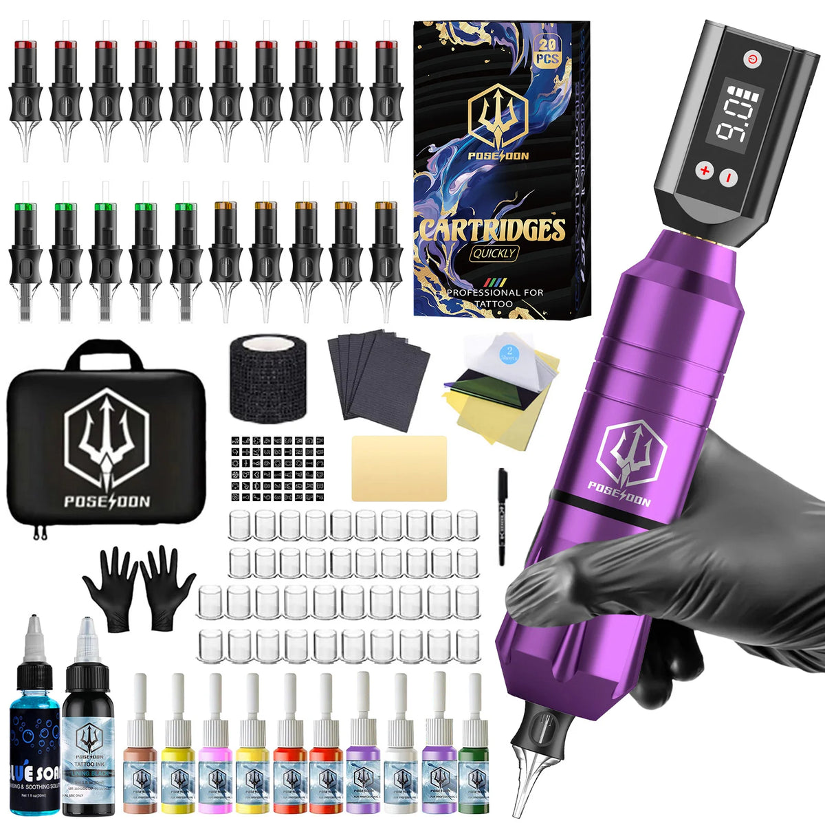 Tattoo Kit POSEIDON V5 Beautiful Tattoo Pen Kit For Permanent Makeup Tattoo Machine Kit Hot Tattoo Power Supply Tattoo Gun Kit