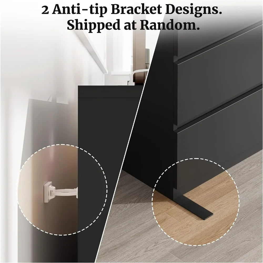 6 Drawer Dresser for Bedroom 47 in Wooden Black Chest of Drawers Storage Organizer