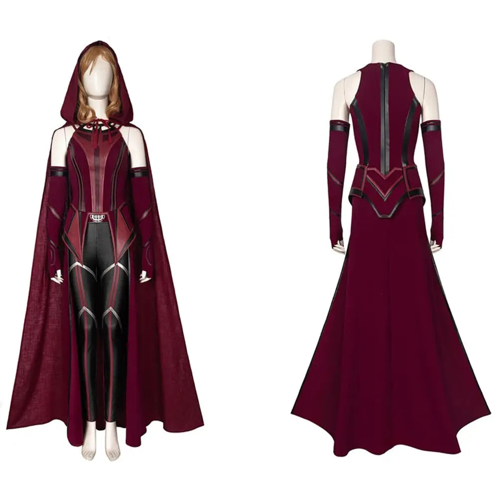 Scarlet Witch Women Cosplay Costume Crown Headpiece Red CloakTop Pants Girdle Gloves Halloween Cosplay Full Set