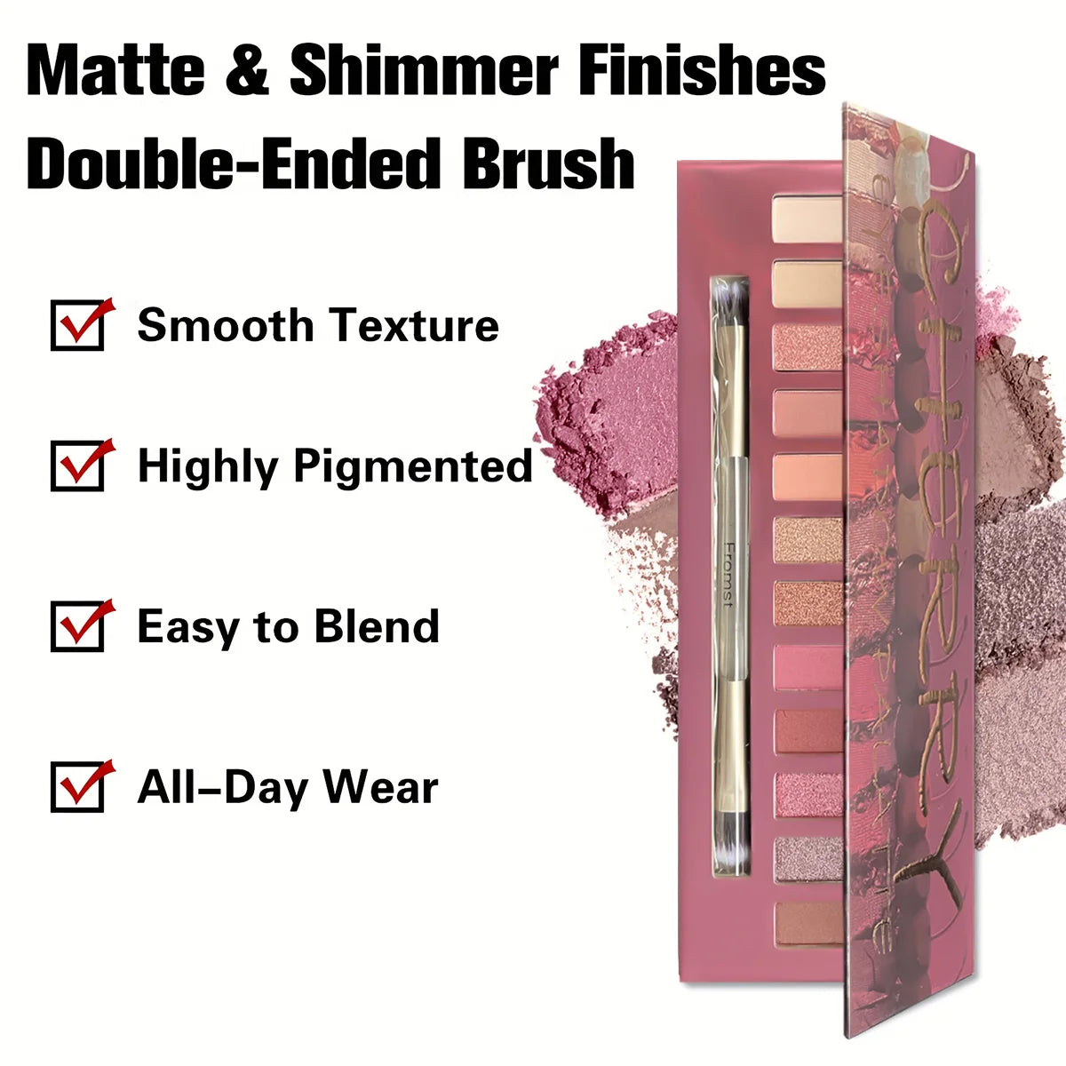 12-color eyeshadow palette, mirror packaging, pearlescent shimmer, stage makeup effect, long-lasting, easy to apply, waterproof