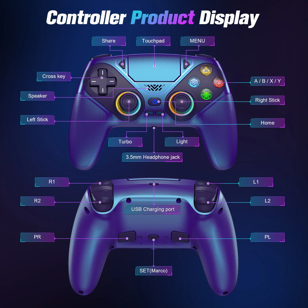 Controller for Playstation 5/PS5/PS5 Pro/Slim/PC,Wireless Gamepads RGB Joystick Turbo/Marco Program Dual Vibrate Game Controle