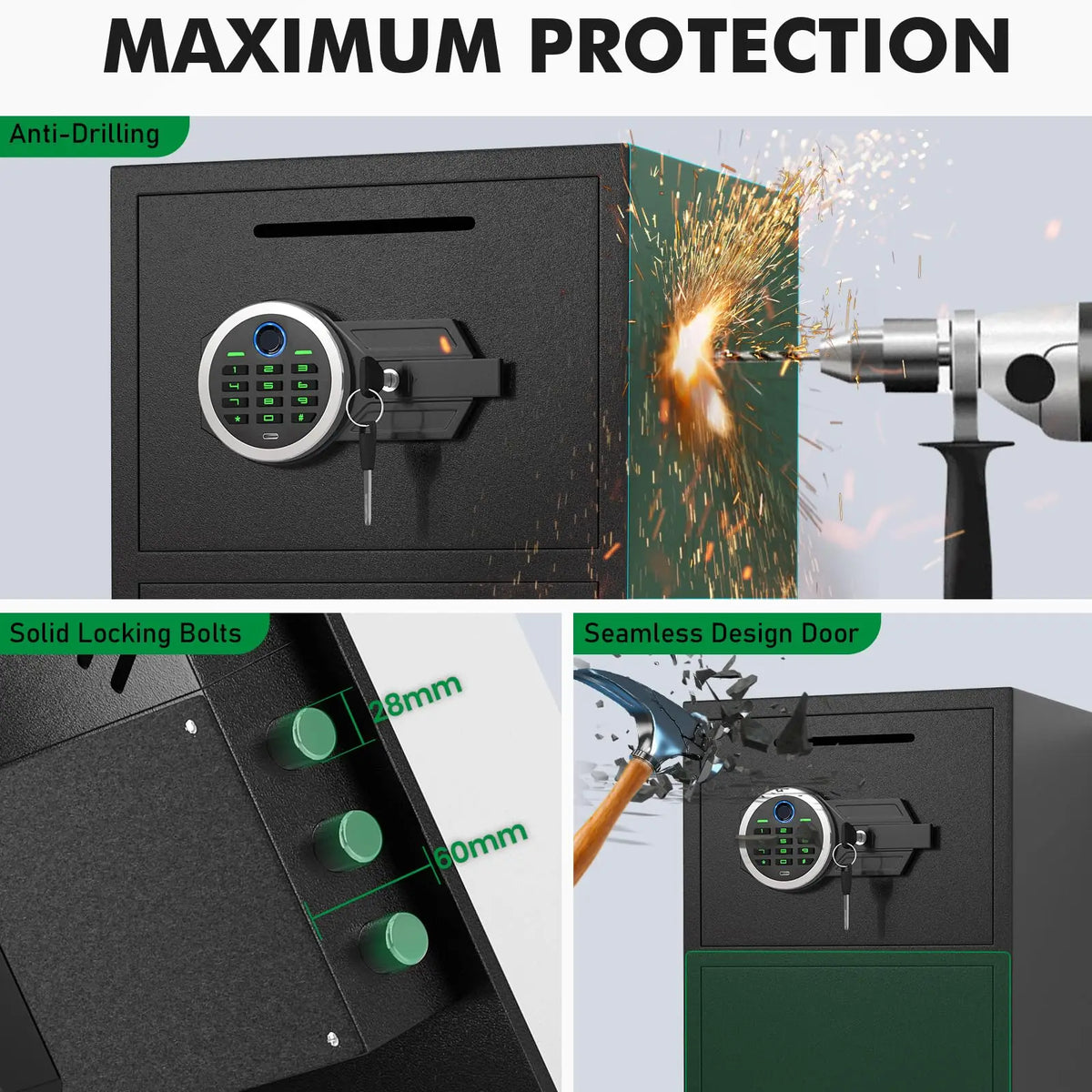 [2026 NEW] 6.5 Cub Large Home Safe Fireproof Waterproof, Fingerprint Drop Safe for Business with Metal Deposit Storage Box