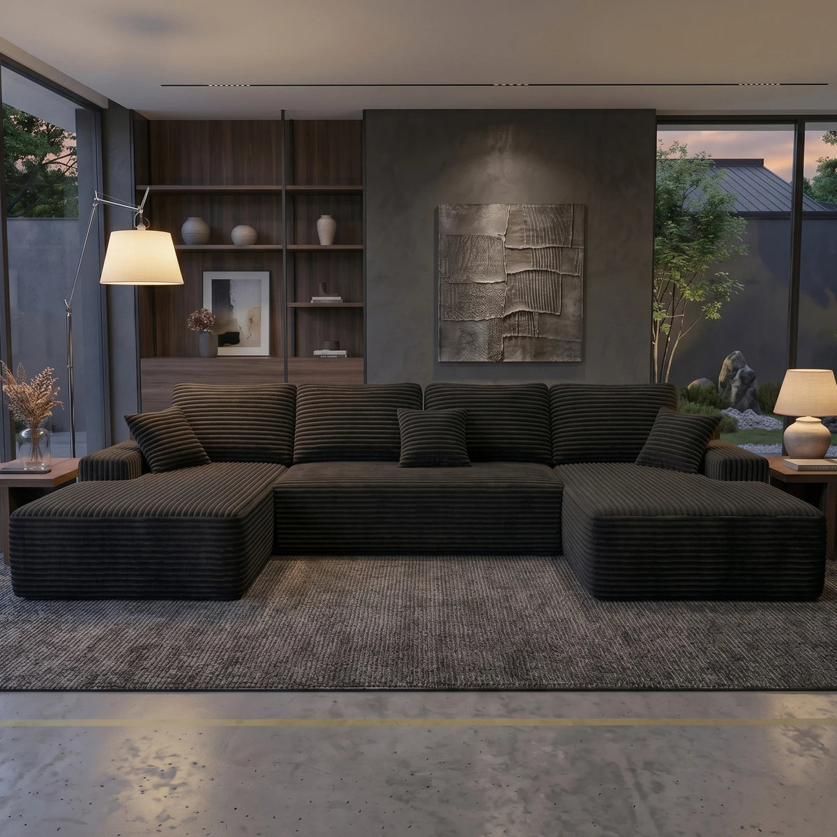 131'' Large Sectional Cloud Couch. Modular Corduroy Sofa Bed with Deep Seat.U-Shaped Boneless Sofa Couches for LivingRoom & Apartment, Bedroom. No Assembly Required