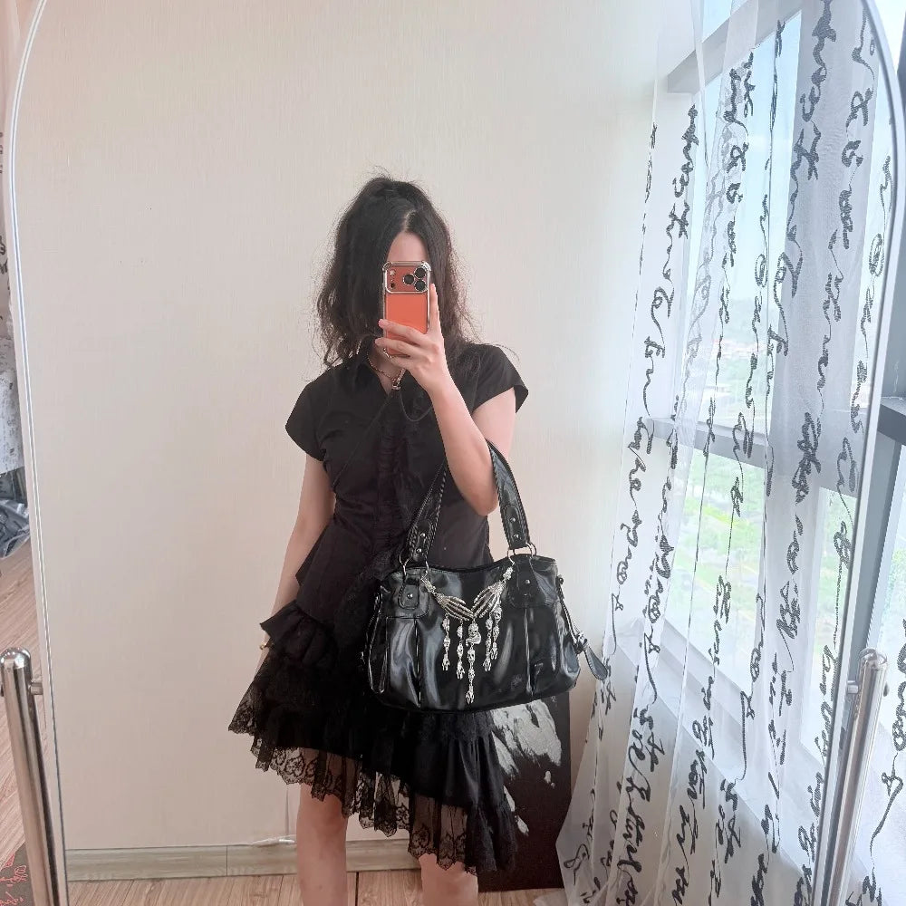 Vintage Subculture Punk Women's Bag Goth Spice Girl Large Capacity Locomotive Bag Single Shoulder Tote Bag