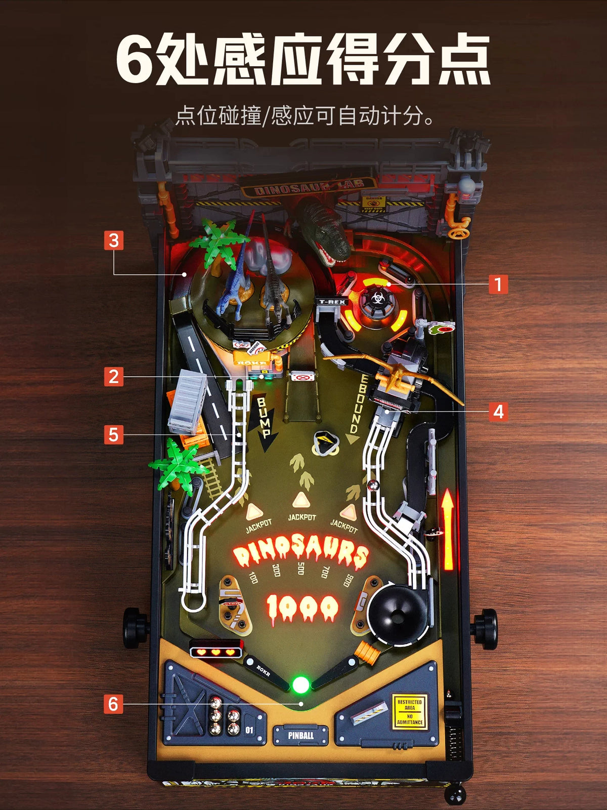 New Dinosaur Lab 3D Pinball DIY Building Blocks Kit MGPO1 LED Light Board Game Diorama Model 3D Assembly Dollhouse Birthday Gift