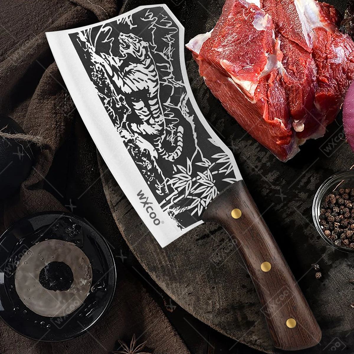 WXCOO Forged Butcher Knife Kitchen Chef Knife Stainless Steel Utility Knife Multifunctioanl Wooden Handle Fruit Slicing Househol