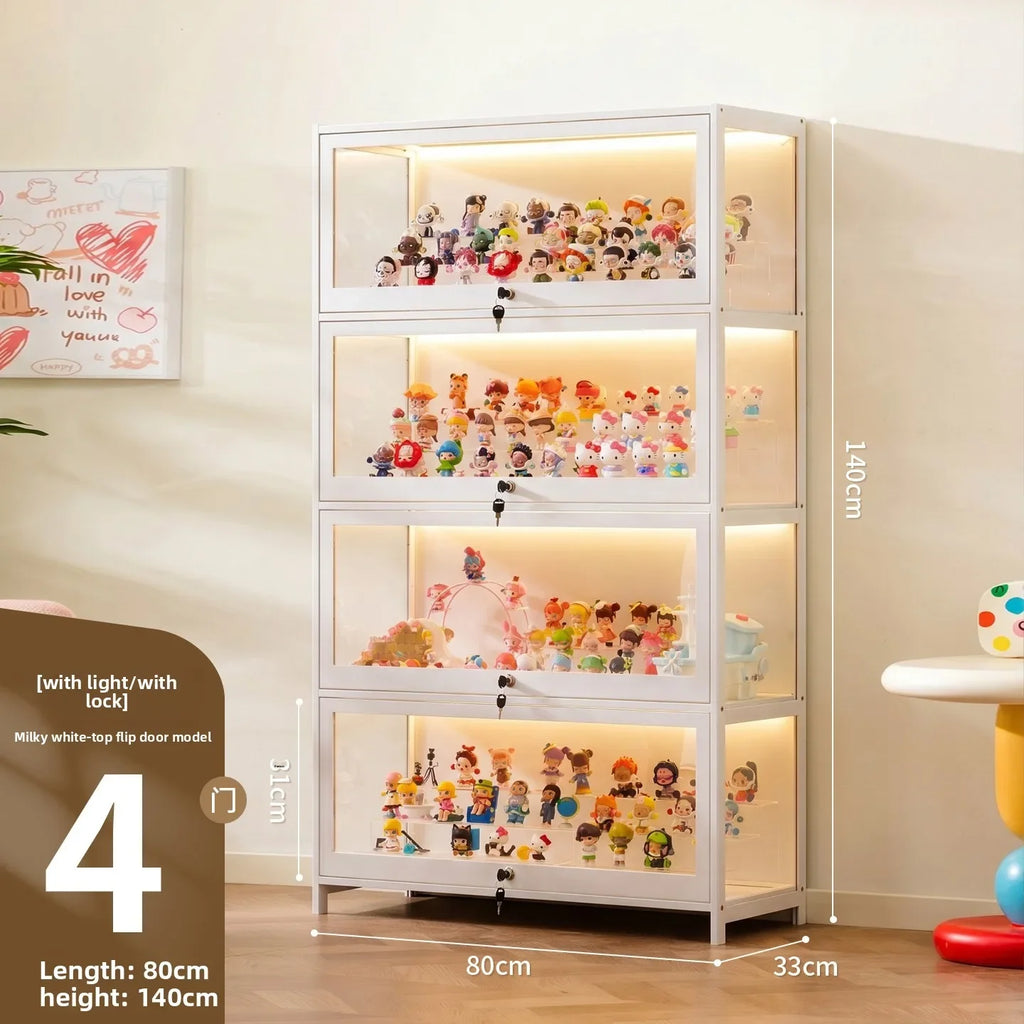 Display Cabinet with Lamp and Lock, Household Living Room Figure Display Cabinet, Multi-Layer Blind Box Storage Cabinet