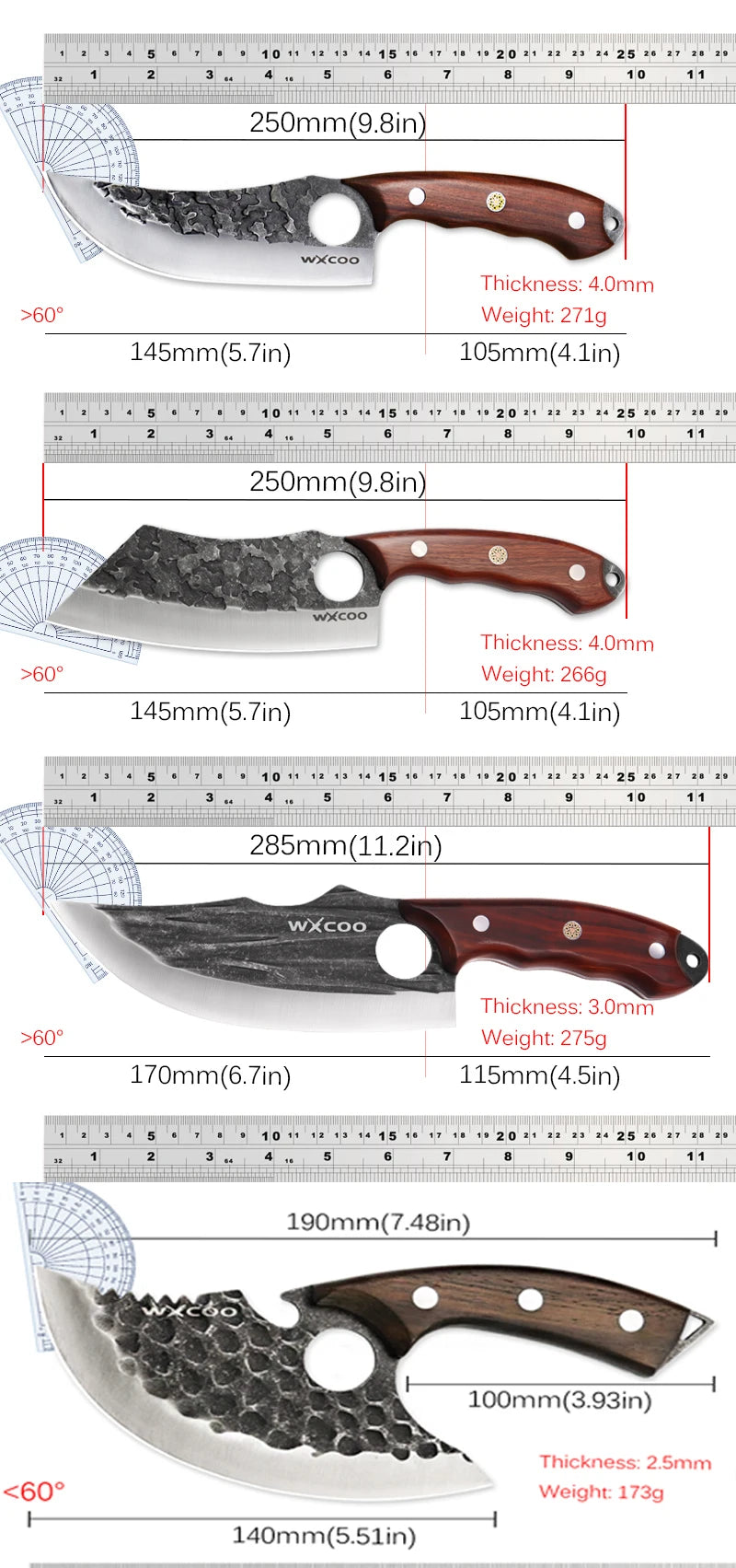 WXCOO Stainless Steel Kitchen Knives Handmade Forged Cleaver Boning Knife Fruit Vegetable Cutter Utility Knife DIY Bottle Opener