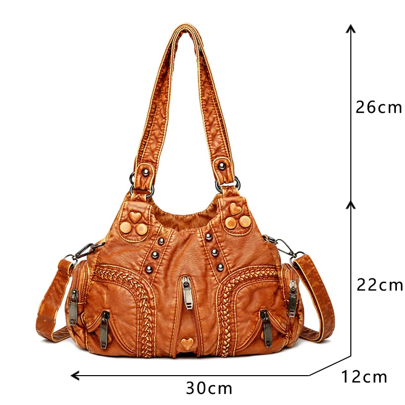 Black Y2k Women Shoulder Bag Vintage Punk Goth Fashion Designer Pu Leather Tote Bag Large Capacity Rivet Motorcycle Handbag