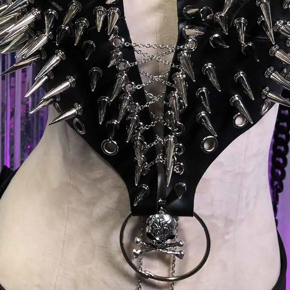 Kawaii Y2K Halter Camisole TOPS Goth Studded Rivet Hand Made E-Girls Emo Gothic DIY Eco Grunge Skull Punk Rock Harajuku