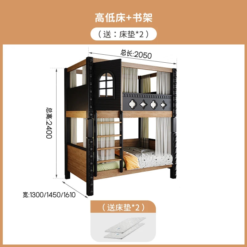 *-For Medieval style bed on and off the bed, double-layer all-solid wood upper and lower bunk thikened, high and low do no