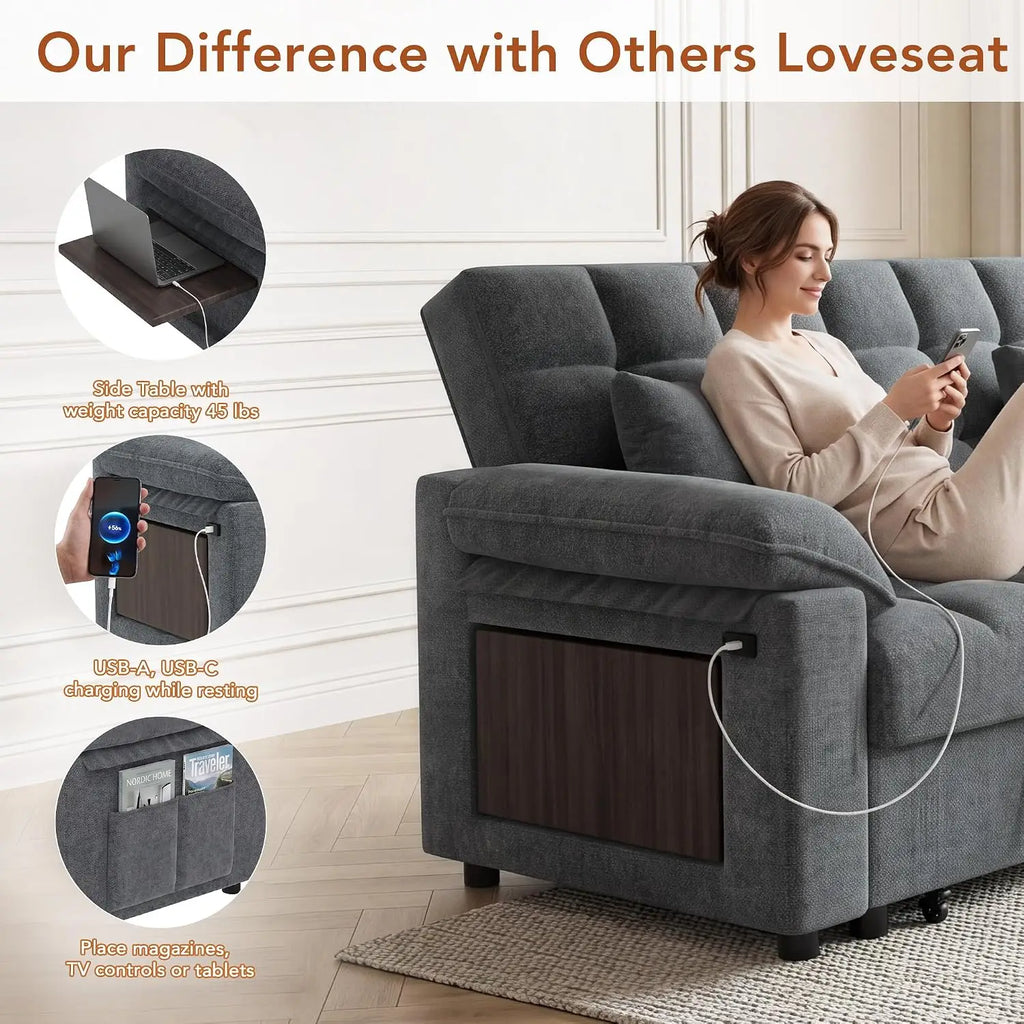 Sleeper Sofa Bed, 70" Pull Out Futon Couch with Small Table| USB Port | Side Pockets | Tool-Free Assembly |, Customized