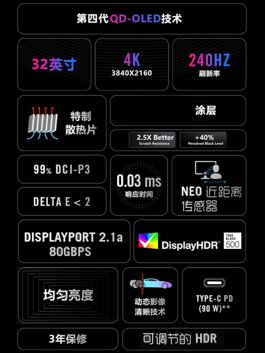 شاشة ألعاب OLED من الجيل الرابع بدقة 4K ومعدل تحديث 240 هرتز PG32UCDM3