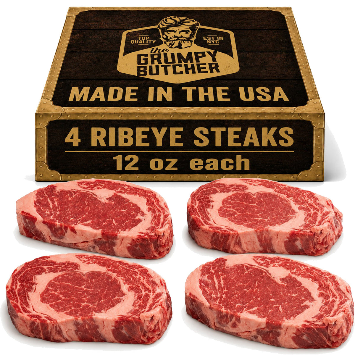 Grumpy Butcher Large Steaks - 4 Pack, Prime Meat Gift Box