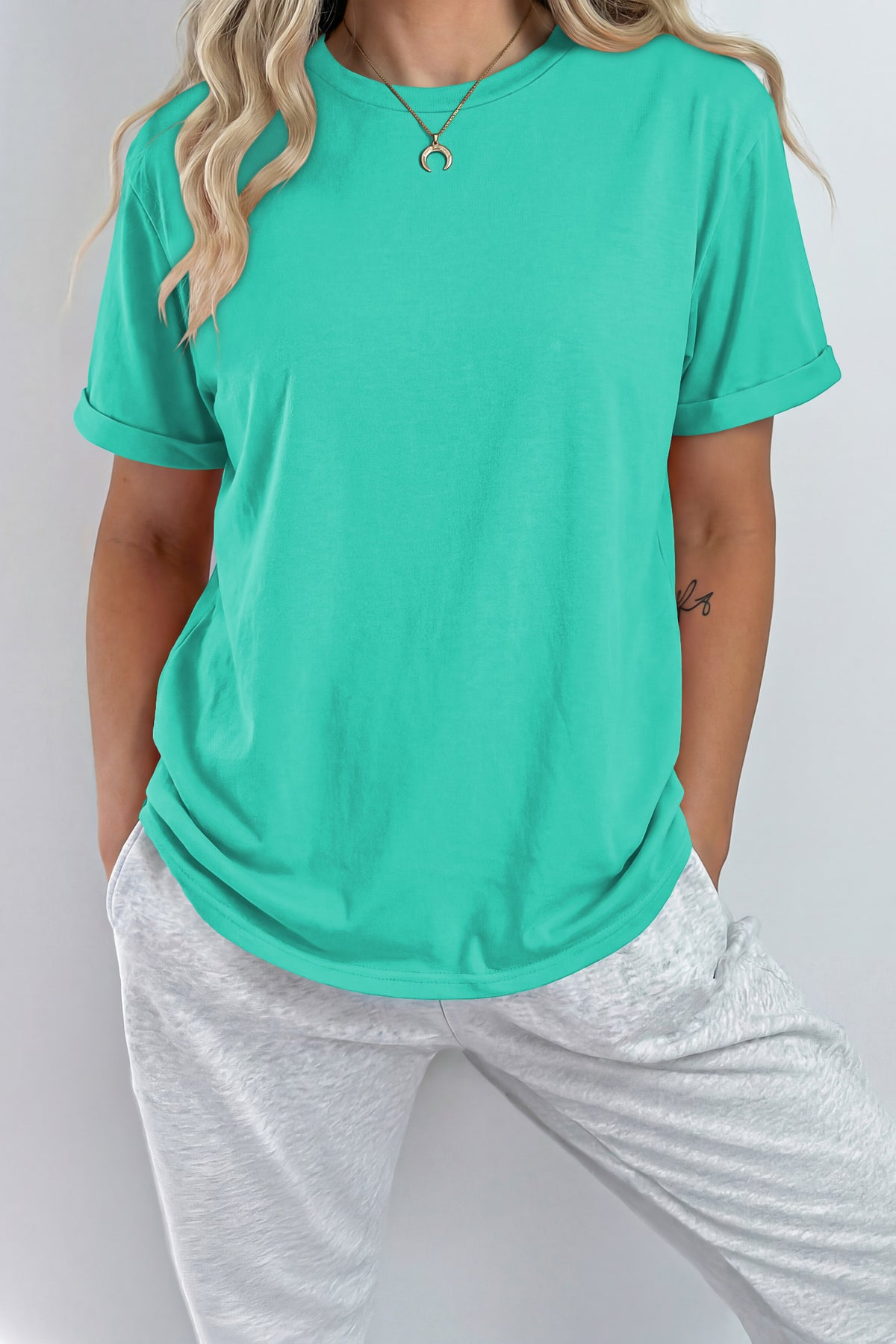Dark Blue Casual Plain Crew Neck Tee