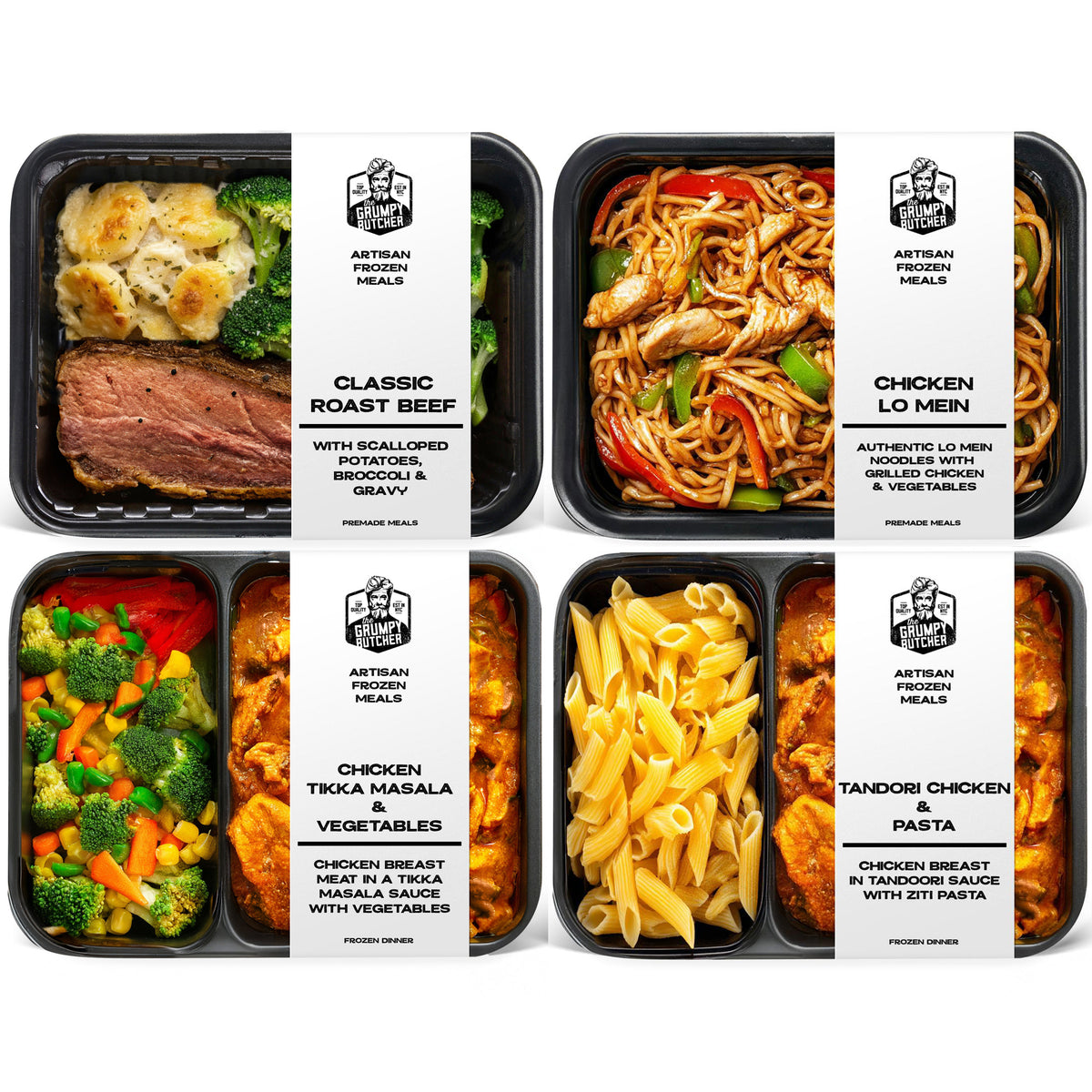 Grumpy Butcher Chef-Crafted Gourmet Meals Sampler - World Flavors 4 Pack