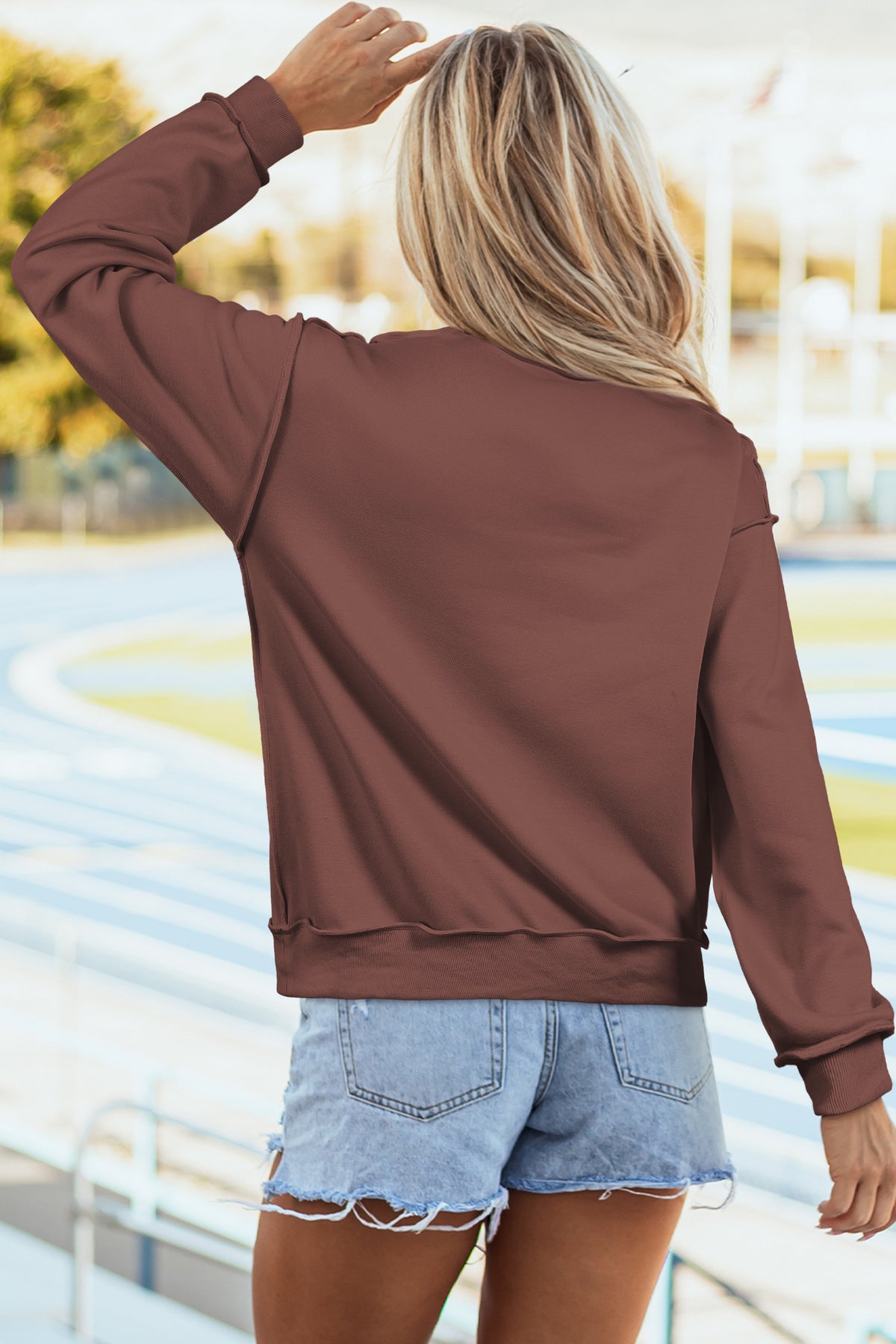 Light Grey Oversize Drop Shoulder Reversible Mock Neck Sweatshirt