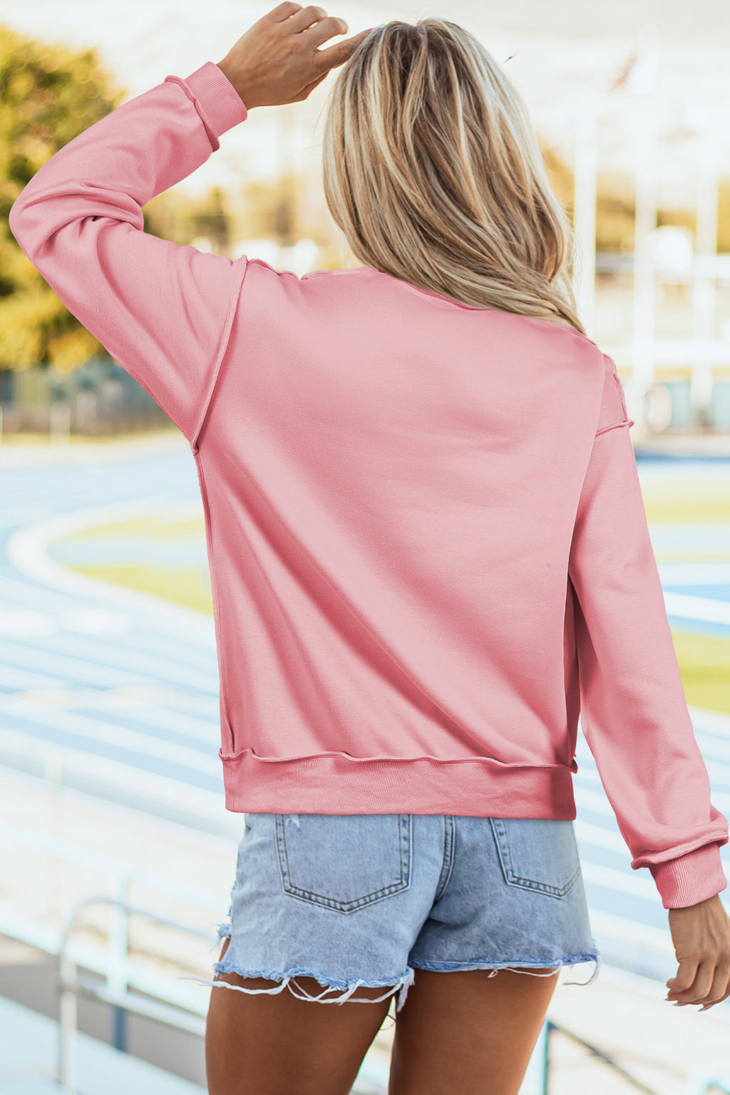 Light Grey Oversize Drop Shoulder Reversible Mock Neck Sweatshirt