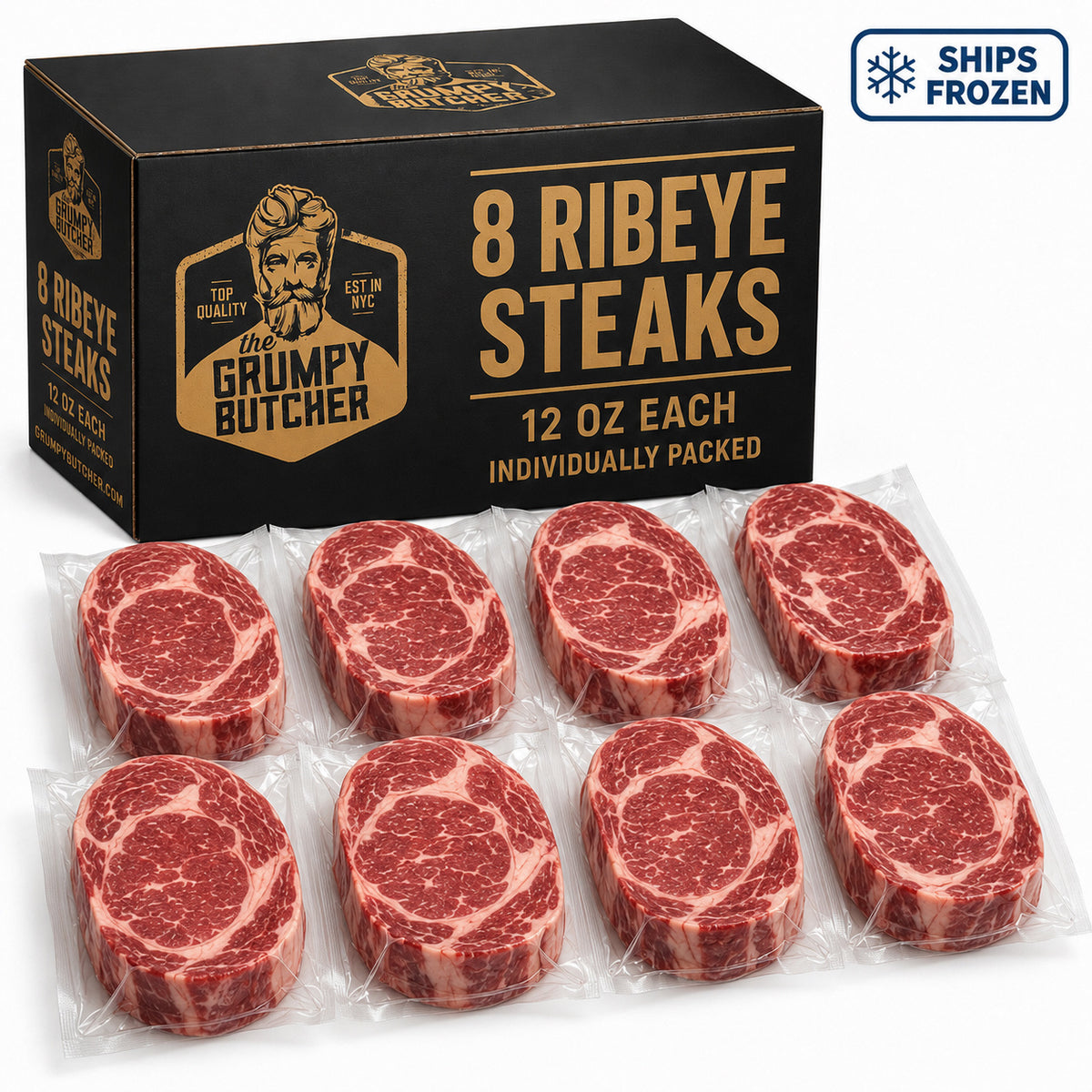 Grumpy Butcher Aged Beef Rib Steaks - 8 Pack