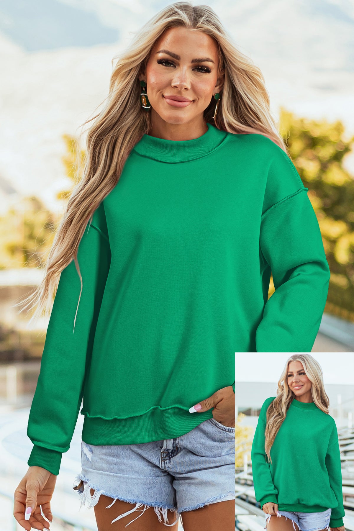 Light Grey Oversize Drop Shoulder Reversible Mock Neck Sweatshirt