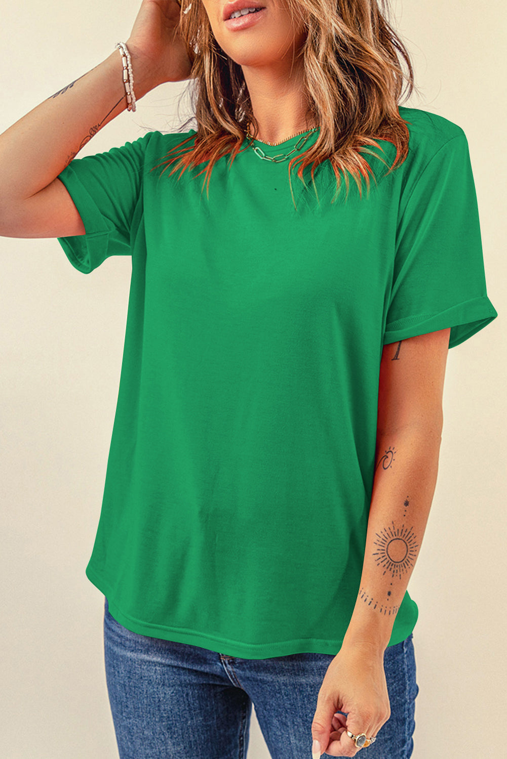 Dark Blue Casual Plain Crew Neck Tee